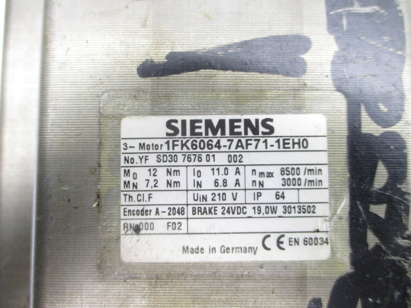 SIEMENS 1FK6064-7AF71-1EH0 210V 6.8/11.0A UNMP