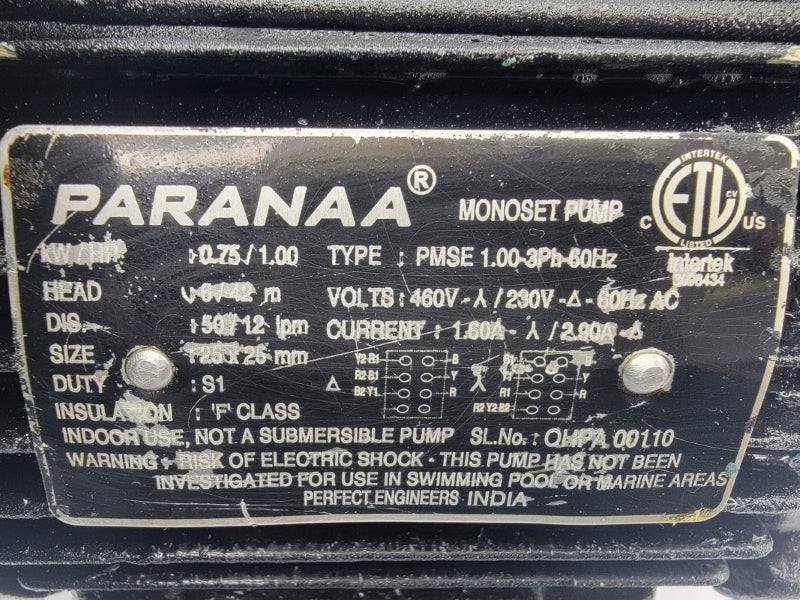PARANAA PMSE1.00-3PH-60HZ 230/460V 1.60/2.90A UNMP