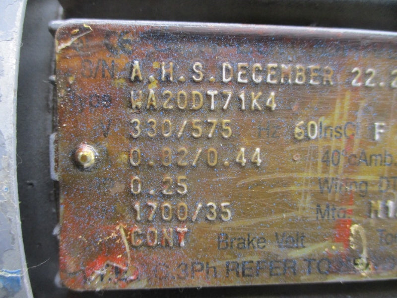SEW EURODRIVE WA20DT71K4 330/575V 0.82/0.44A UNMP