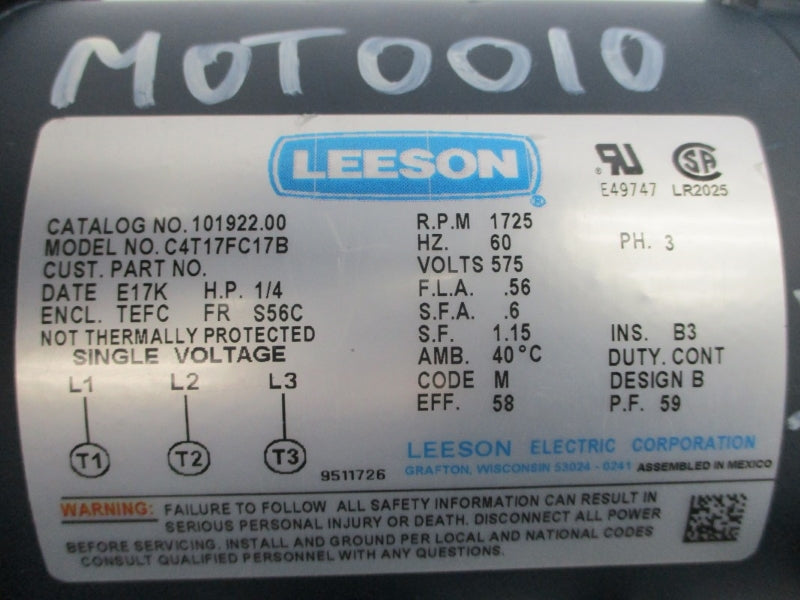 LEESON ELECTRIC 101922.00 575V .56A NSNP