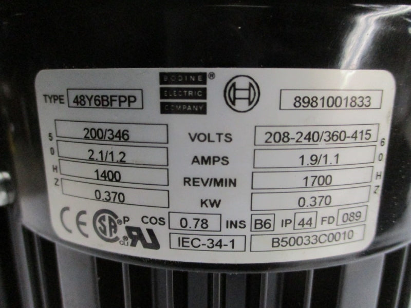 BODINE ELECTRIC 48Y6BFPP 360/415V 1.9/1.1A NSNP