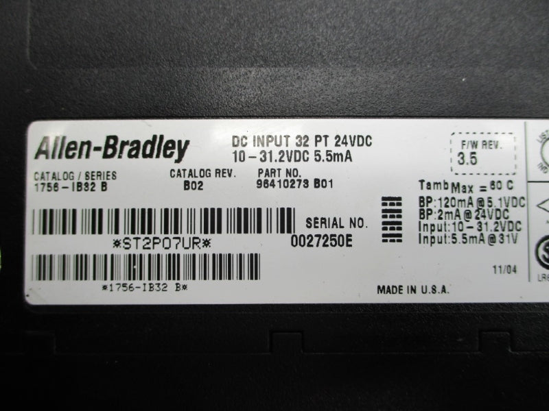 ALLEN BRADLEY 1756-IB32 SER. B F/W 3.5 24VDC (NO DOOR) UNMP