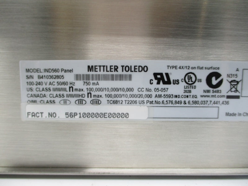 METTLER TOLEDO 56P100000E00000 IND560 100-240VAC NSMP