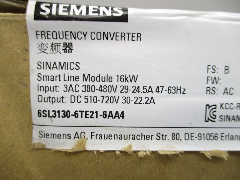 SIEMENS 6SL3130-6TE21-6AA4 380-480VAC 29-24.5A NSFS