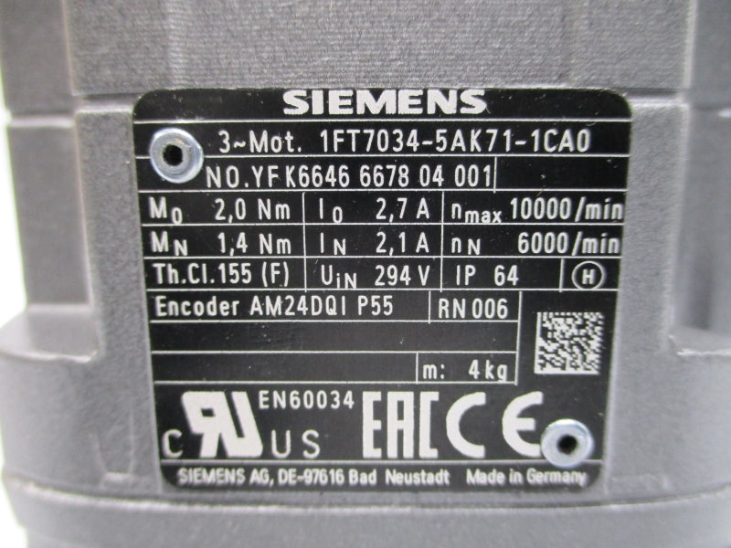 SIEMENS 1FT7034-5AK71-1CA0 294V 2.1/2.7A NSMP