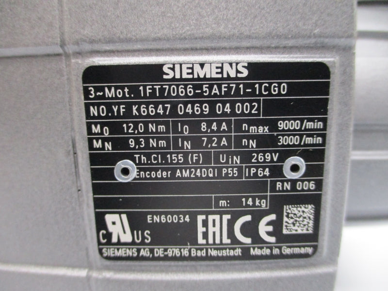 SIEMENS 1FT7066-5AF71-1CG0 269V 7.2/8.4A NSMP
