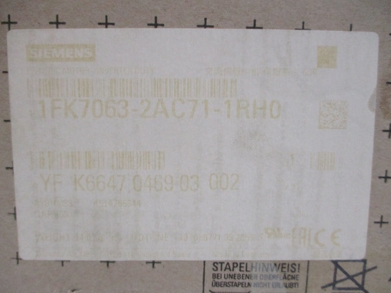 SIEMENS 1FK7063-2AC71-1RH0 24VDC 4.4/5.3A NSMP