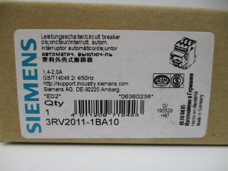 SIEMENS 3RV2011-1BA10 1.4-2.0A NSMP