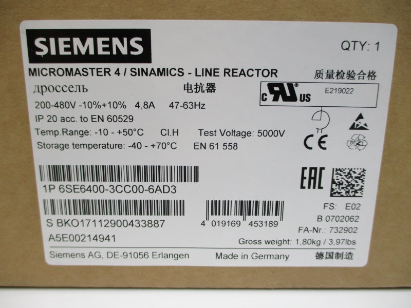 SIEMENS 6SE6400-3CC00-6AD3 200-480V 4.8A NSMP