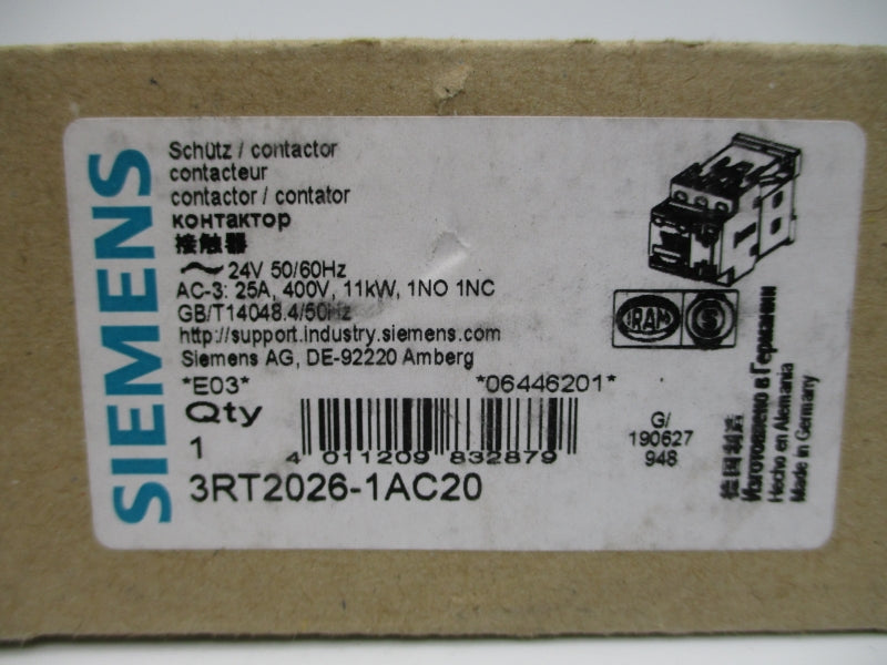 SIEMENS 3RT2026-1AC20 24V 25A NSMP