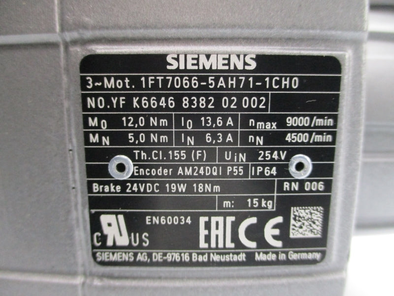 SIEMENS 1FT7066-5AH71-1CH0 254V 6.3/13.6A NSNP