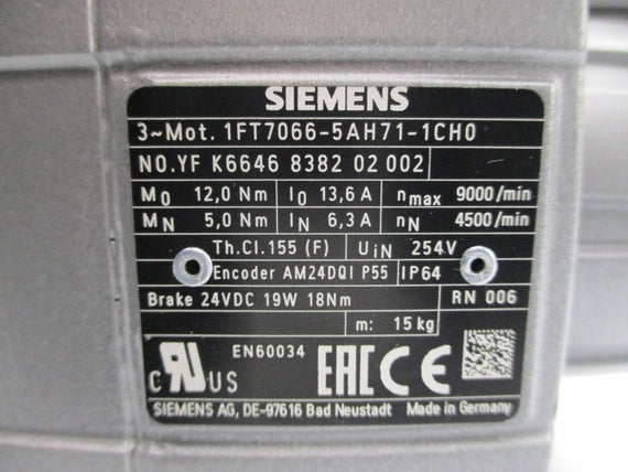 SIEMENS 1FT7066-5AH71-1CH0 254V 6.3/13.6A NSNP