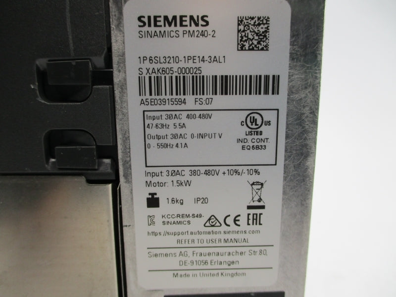 SIEMENS 6SL3210-1PE14-3AL1 380-480VAC 5.5A UNMP