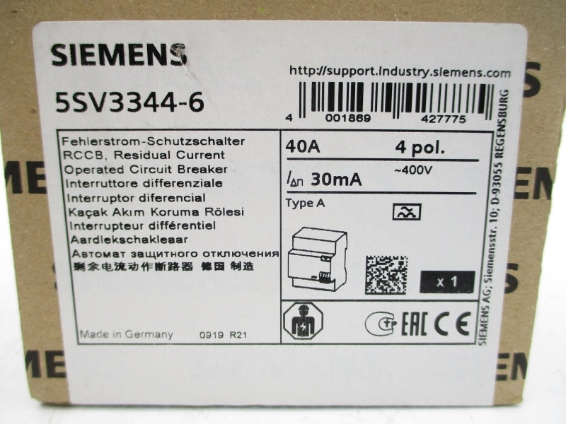 SIEMENS 5SV3344-6 400V 40A NSFS
