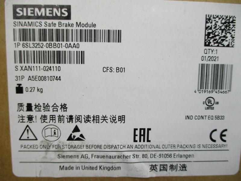 SIEMENS 6SL3252-0BB01-0AA0 18-30VDC NSMP