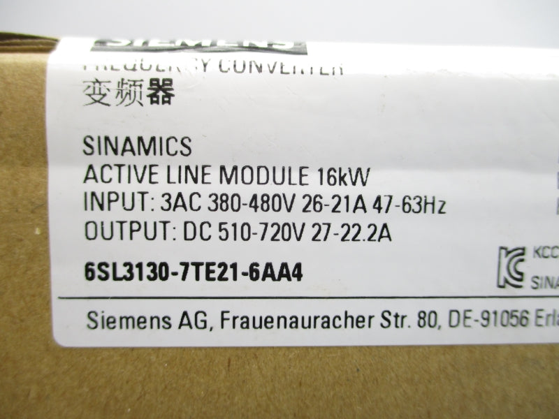 SIEMENS 6SL3130-7TE21-6AA4 380-480VAC 26-21A NSFS