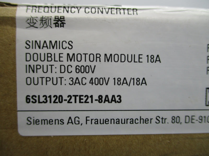SIEMENS 6SL3120-2TE21-8AA3 600VDC 18A NSFS