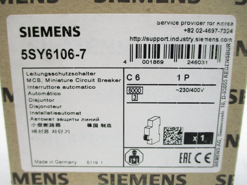 SIEMENS 5SY6106-7 230/400V 6A NSMP