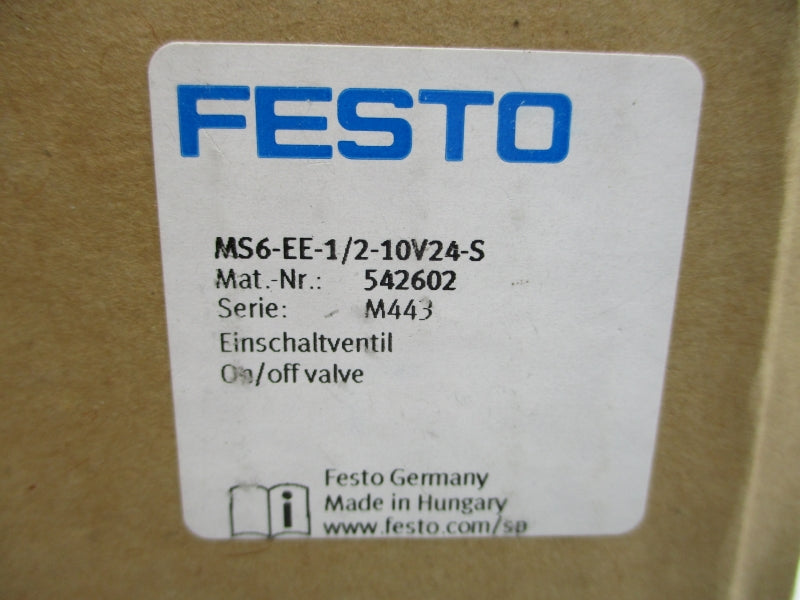 FESTO MS6-EE-1/2-10V24-S 542602 24VDC 60-145PSI 50'C/122'F NSMP