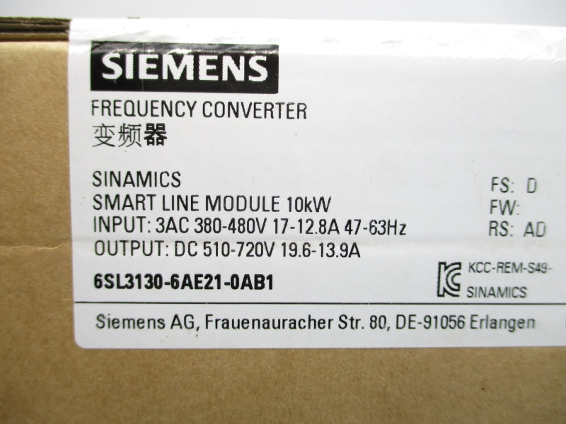 SIEMENS 6SL3130-6AE21-0AB1 380-480VAC 17-12.8A NSFS