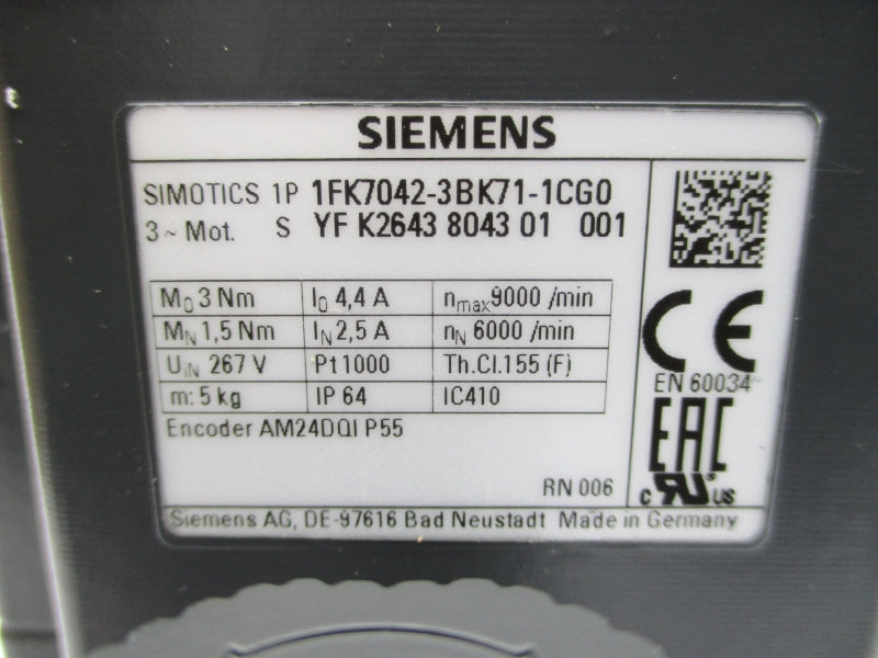 SIEMENS 1FK7042-3BK71-1CG0 267V 2.5/4.4A NSMP