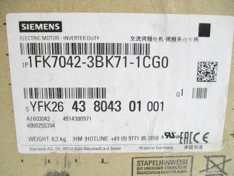 SIEMENS 1FK7042-3BK71-1CG0 267V 2.5/4.4A NSMP