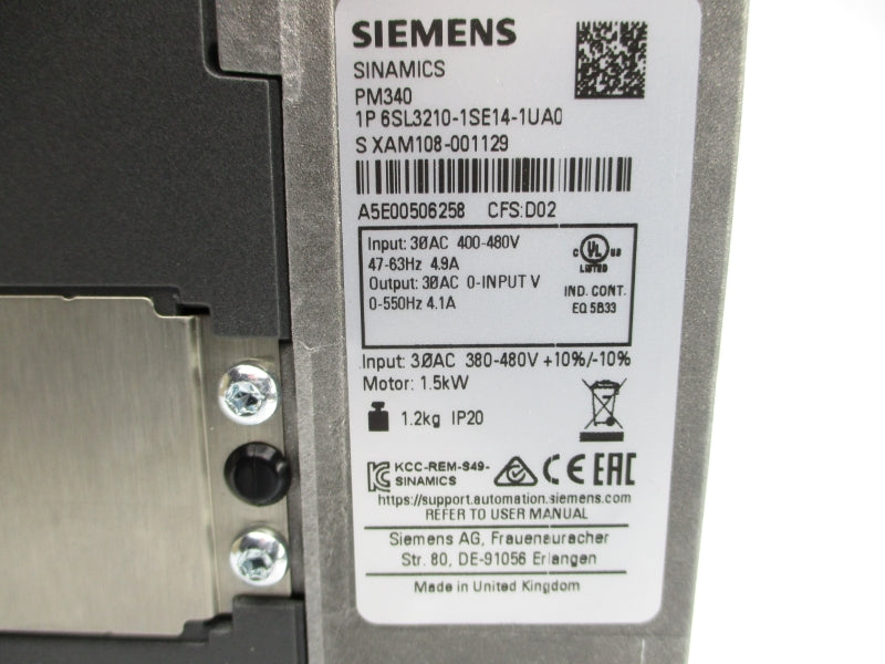 SIEMENS 6SL3210-1SE14-1UA0 380-480VAC 4.9A NSMP