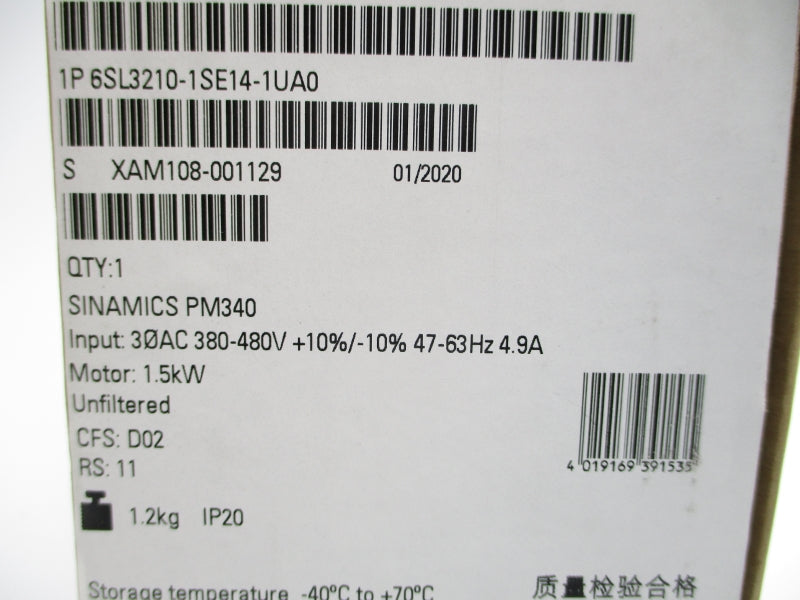 SIEMENS 6SL3210-1SE14-1UA0 380-480VAC 4.9A NSMP