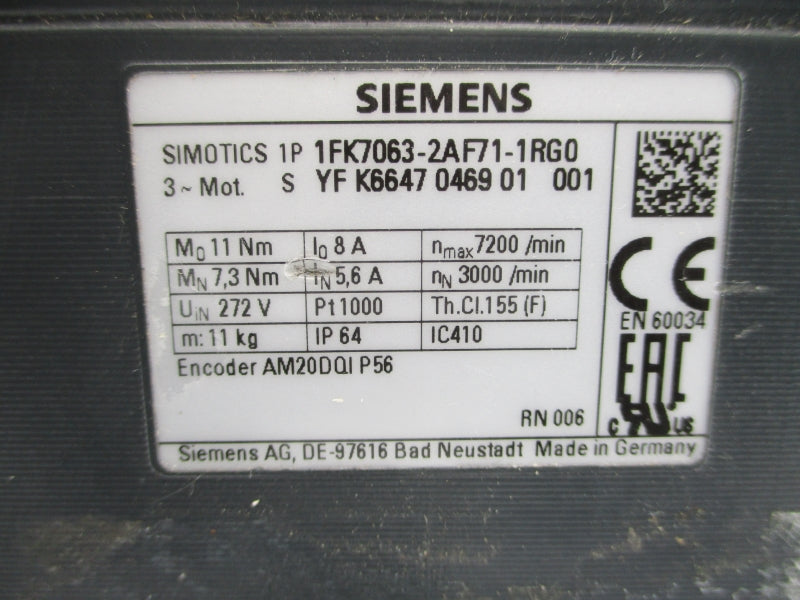 SIEMENS 1FK7063-2AF71-1RG0 272V 5.6/8A NSNP