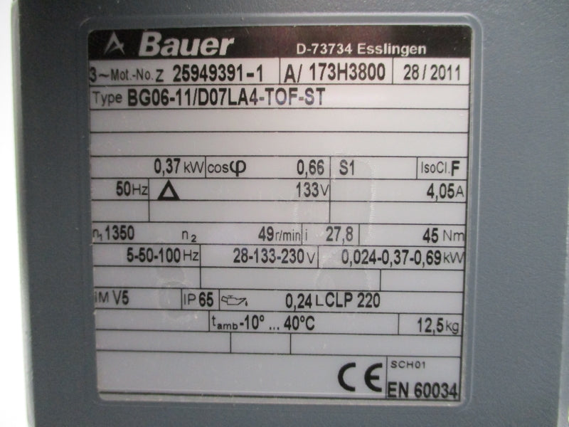 BAUER BG06-11/D07LA4-TOF-ST 133V 4.05A NSNP