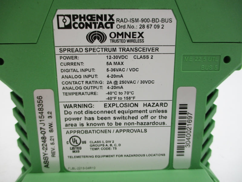 PHOENIX CONTACT RAD-ISM-900-BD-BUS 2867092 5-36VAC/DC 5A NSMP