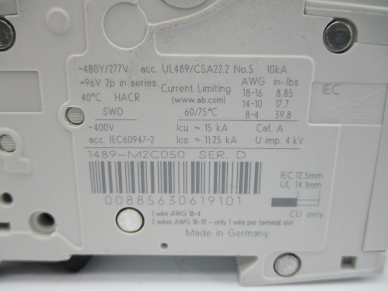 ALLEN BRADLEY 1489-M2C050 SER. D 277VAC 5A NSMP