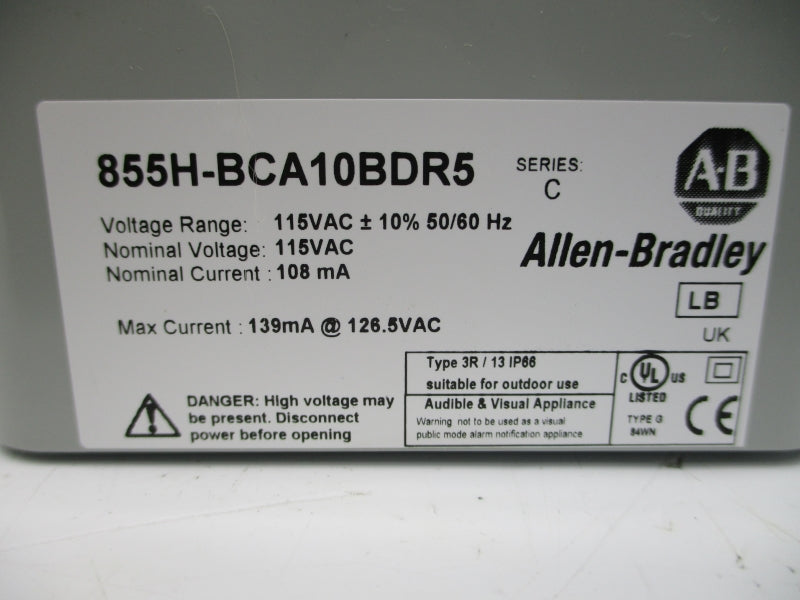 ALLEN BRADLEY 855H-BCA10BDR5 SER. C 115VAC (BR/WH) NSMP