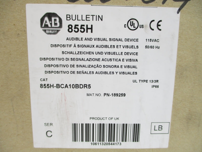 ALLEN BRADLEY 855H-BCA10BDR5 SER. C 115VAC (BR/WH) NSMP