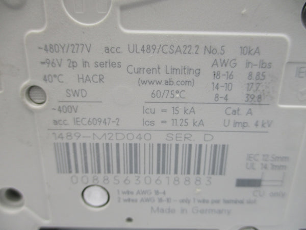 ALLEN BRADLEY 1489-M2D040 SER. D 277VAC 4A NSMP