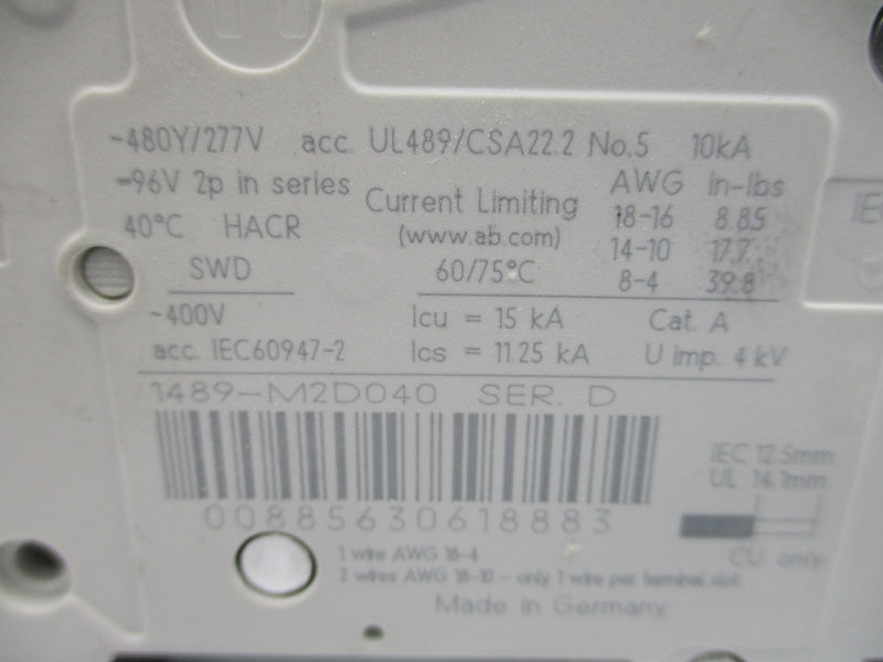 ALLEN BRADLEY 1489-M2D040 SER. D 277VAC 4A NSMP