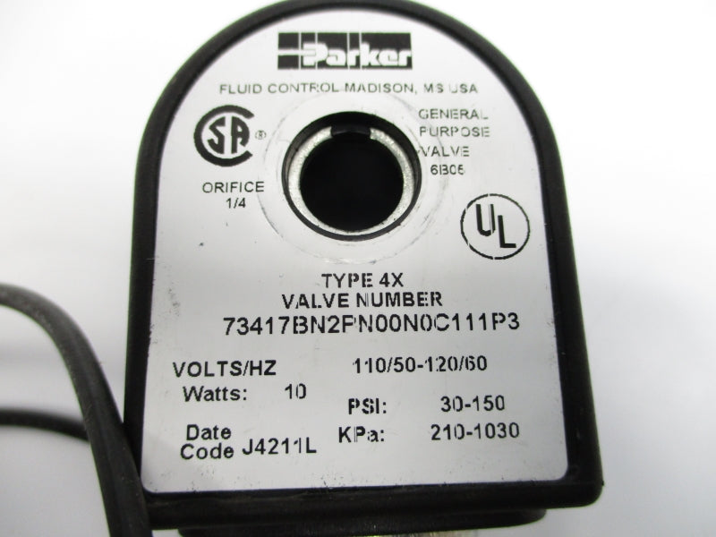 PARKER 73417BN2PN00N0C111P3 110/120V 30-150PSI 1/4" UNMP