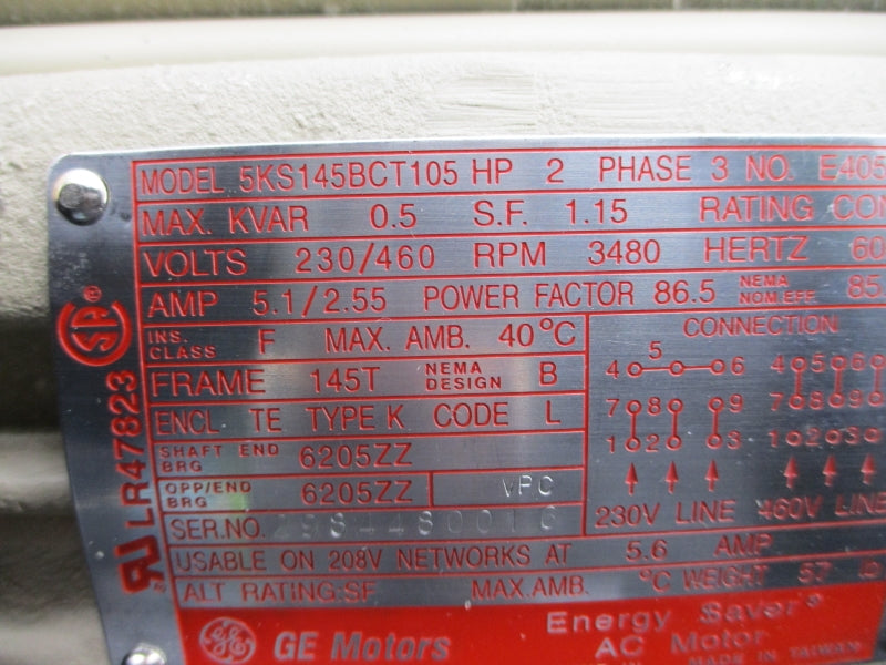 GENERAL ELECTRIC 5KS145BCT105 230/460V 5.1/2.55A NSMP