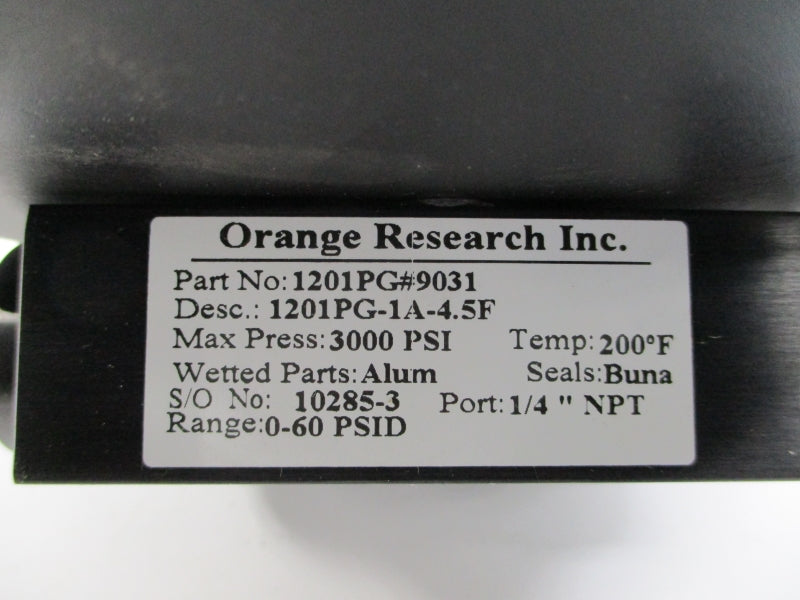 ORANGE RESEARCH 1201PG#9031 1201PG-1A-4.5F 0-60PSI 200'F 1/4" NSNP