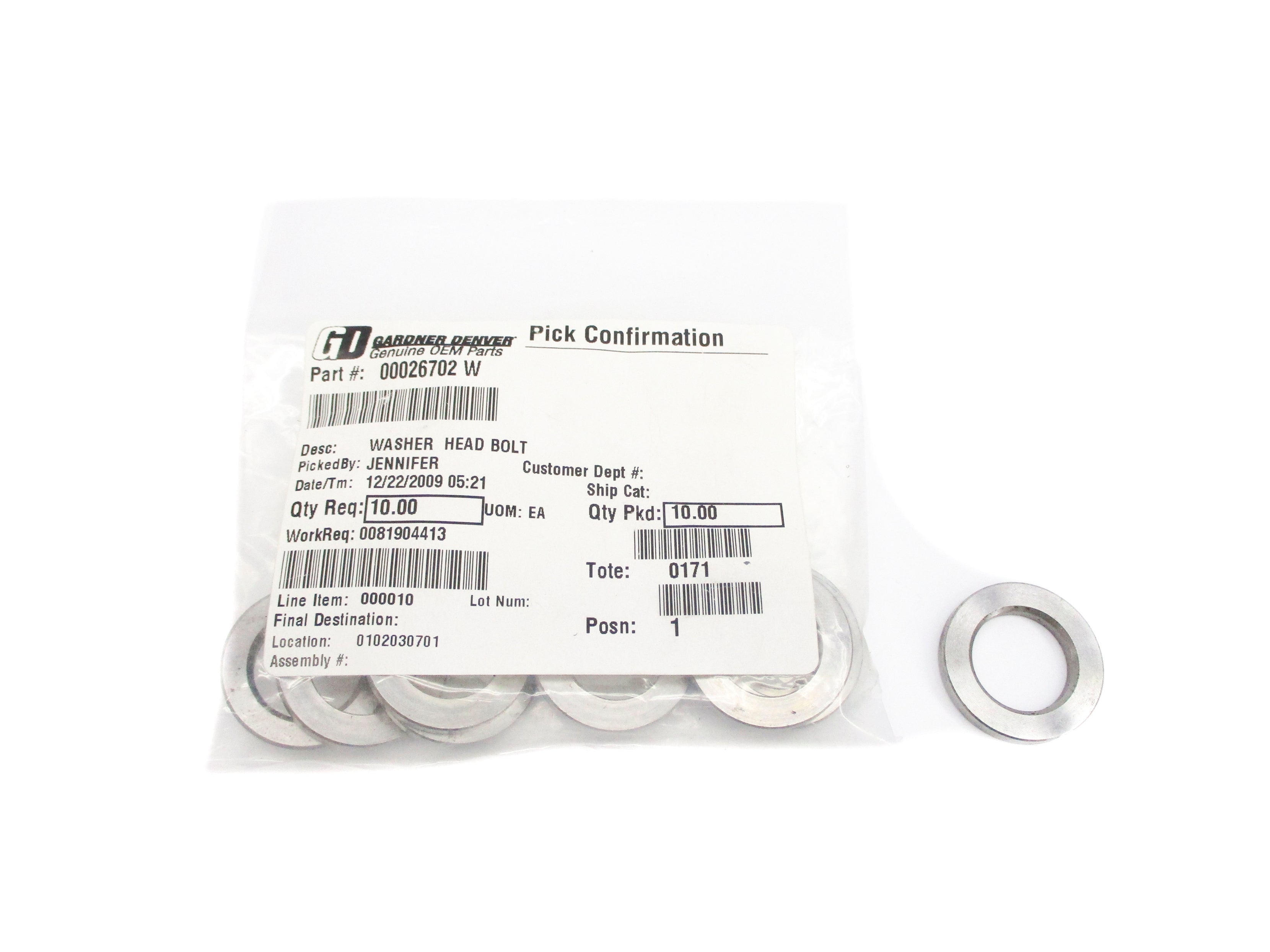 GARDNER DENVER 00026702W (PKG OF 10) NSMP