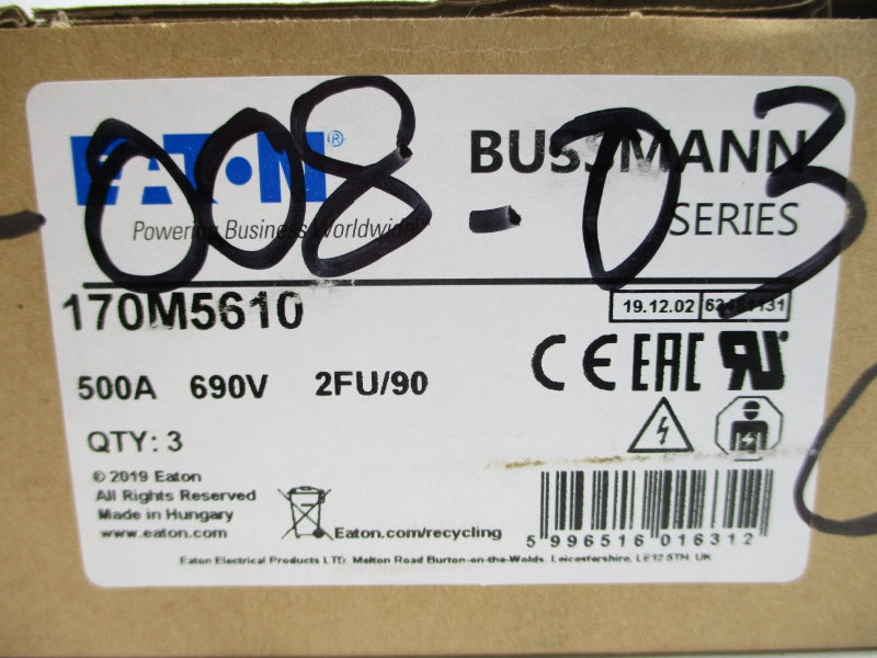 EATON 170M5610 700V 500A (PKG OF 3) NSMP