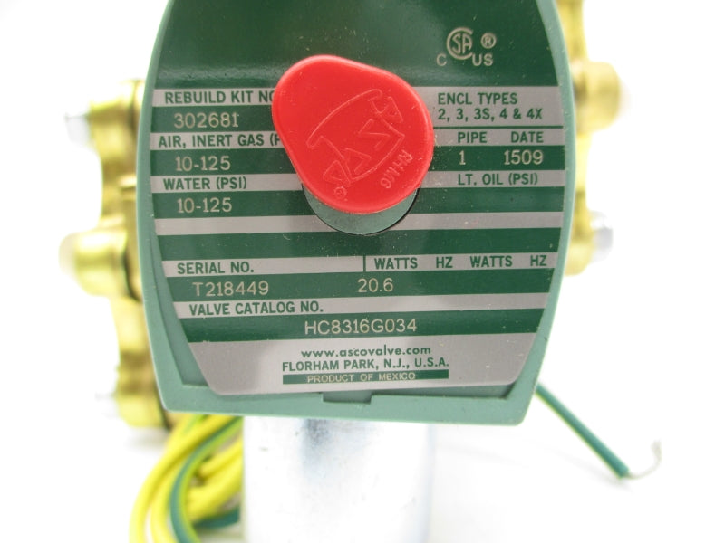 ASCO HC8316G034 125VDC 10-125PSI 1" NSMP