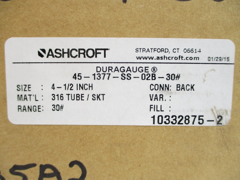 ASHCROFT 45-1377-SS-02B-30# 0-30PSI 4-1/2" NSMP