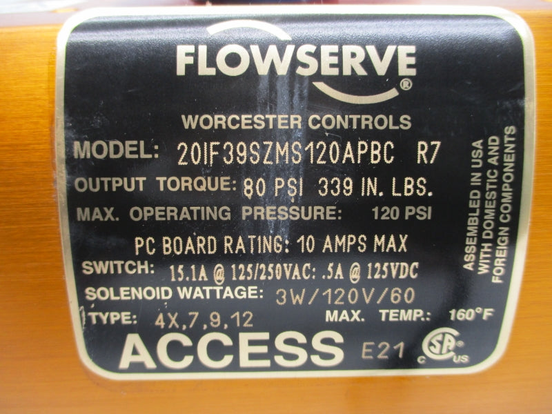FLOWSERVE 20IF39SZMS120APBCR7 125/250VAC 15.1A 120PSI NSNP