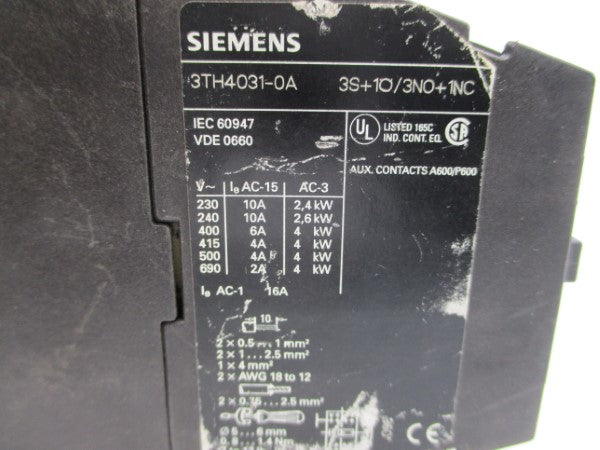 SIEMENS 3TH4031-0A 110/120V NSNP