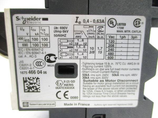 SCHNEIDER ELECTRIC GV2ME04 0.4-0.63A NSNP