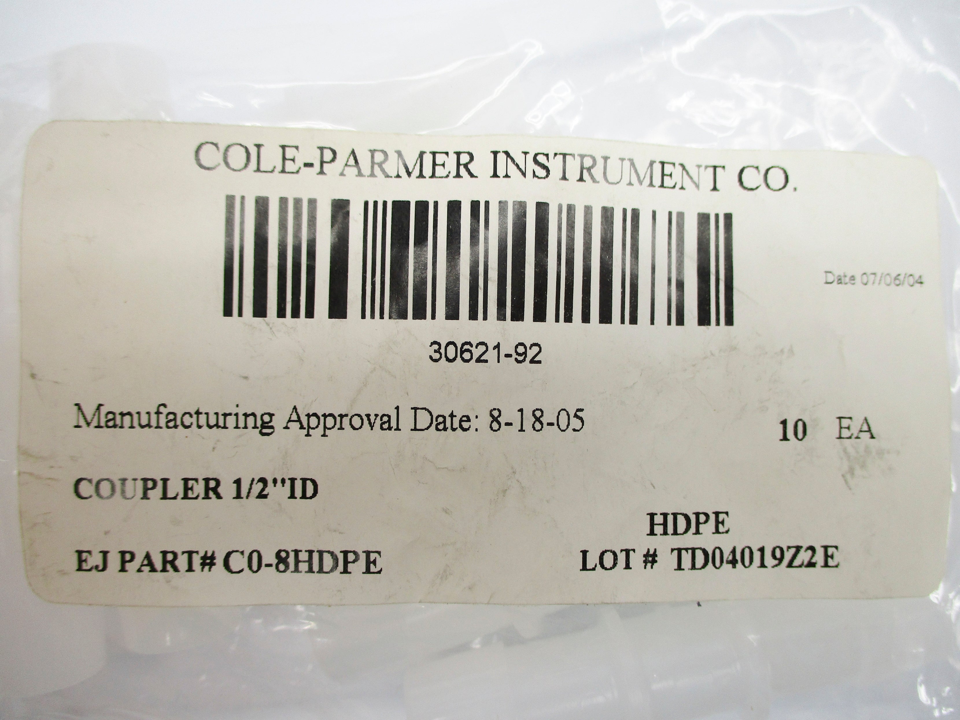 COLE PARMER C0-8HDPE (PKG OF 10) NSMP