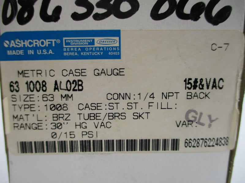 ASHCROFT 631008AL02B15#&VAC 0/15PSI NSMP