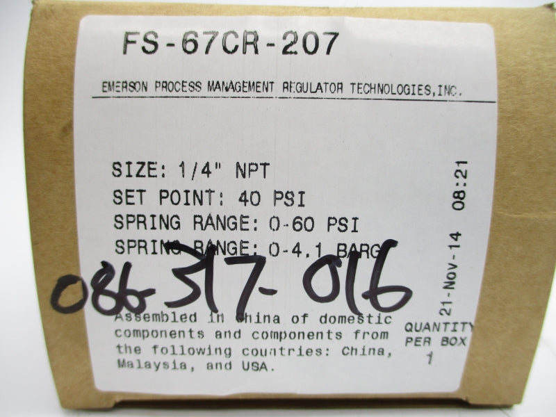 FISHER FS-67CR-207 0-60PSI 1/4" NSMP