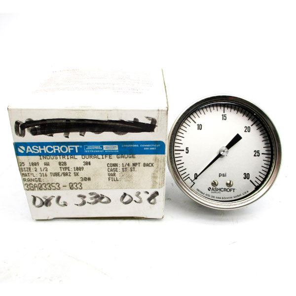 ASHCROFT 251009AW02B30# 0-30PSI 2-1/2" NSMP